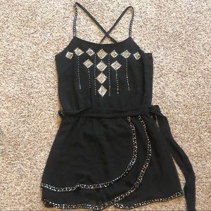 Black Spaghetti Strapped Beaded Tunic